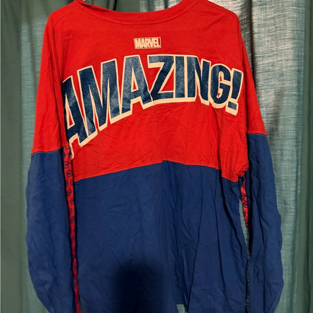Women’s 2XL Marvel Red & Blue Spider-Man Colorblock Long Sleeve Tee - Picture 4 of 4